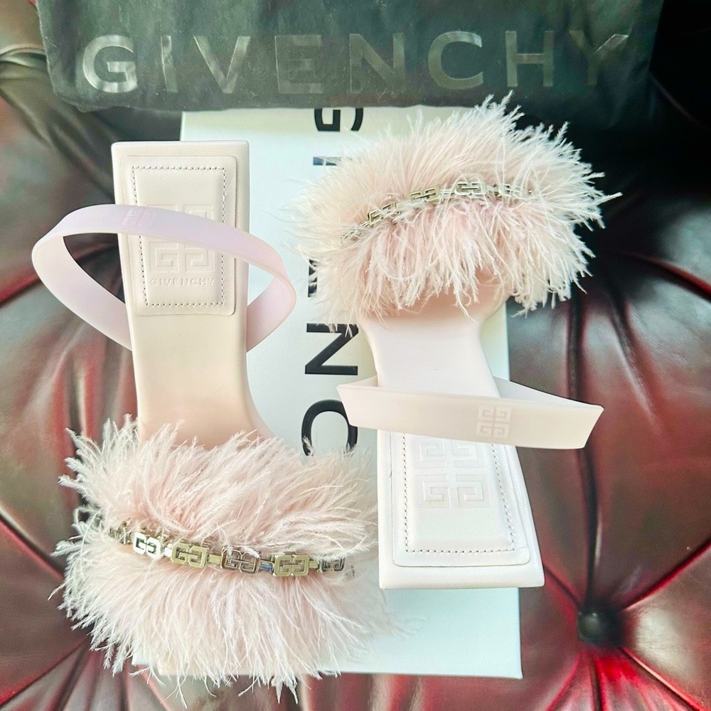 NWT GIVENCHY FEATHER CHAINED SLINGBACK SANDALS - Picture 2 of 7